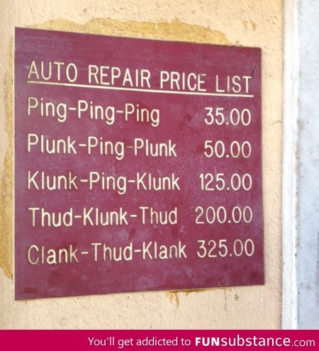 A sign at the local mechanic