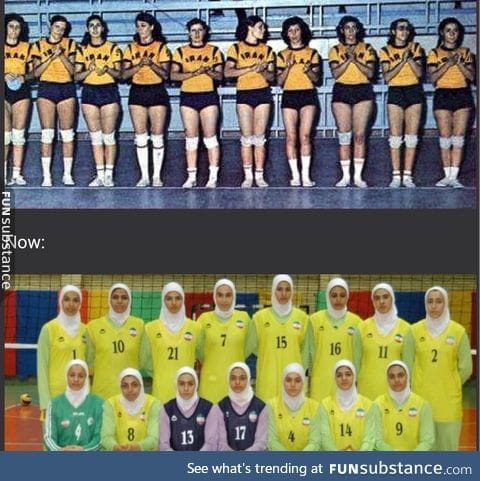 Iran Women Volleyball National Team in 1974 and today