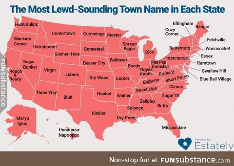 The most lewd-sounding town name in each state