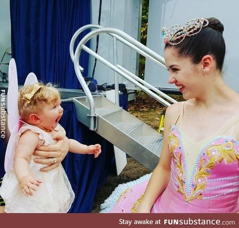 A daughter's reaction to seeing a ballerina for the first time