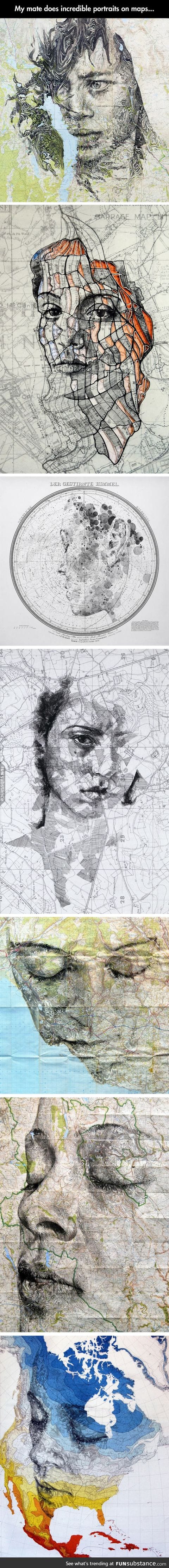 Beautiful portraits on maps