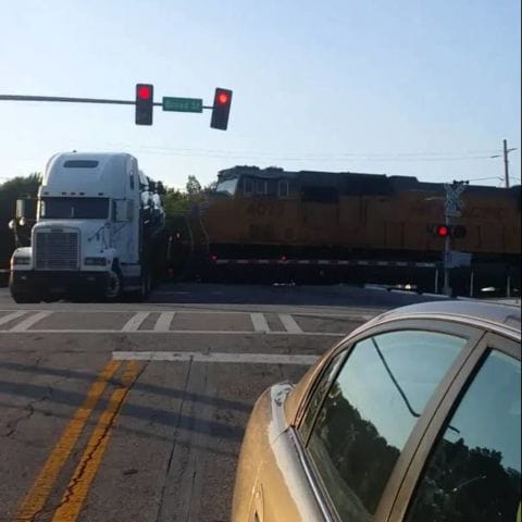 Train smashes truck in half