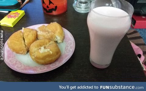 Best thing about being an adult? Having doughnuts and milkshake for dinner