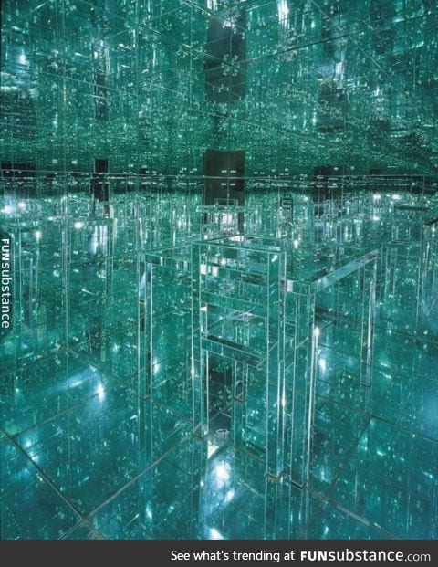 A room covered in mirrors and filled with transparent furniture
