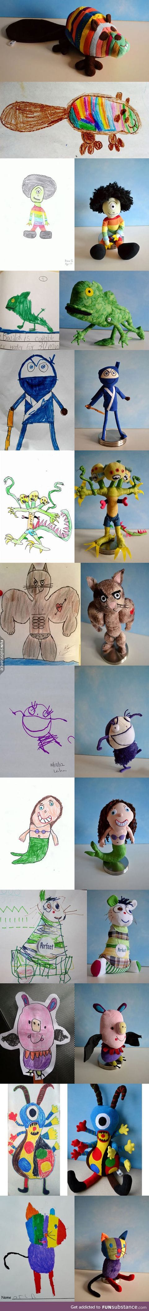 Talented artist transforms kids drawings into plush toys