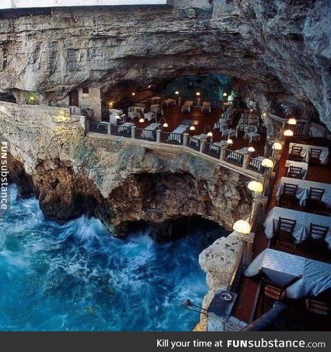 Italian restaurant built into an ocean side cave, Capri