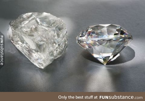 A diamond before and after being cut