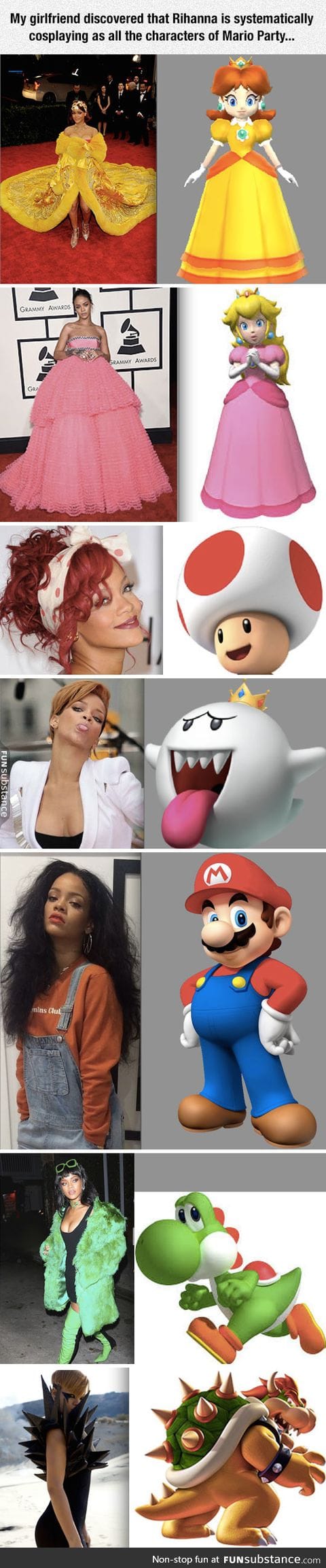 Rihanna cosplaying mario party