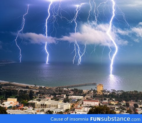 Lightning strikes off the coast of Ventura, California