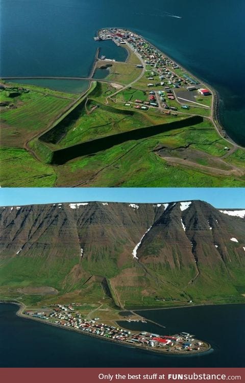 The Icelandic village of Flateyri has an 'avalanche dam' for protection