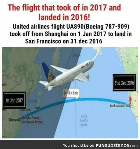 A flight that took off in 2017 and landed in 2016