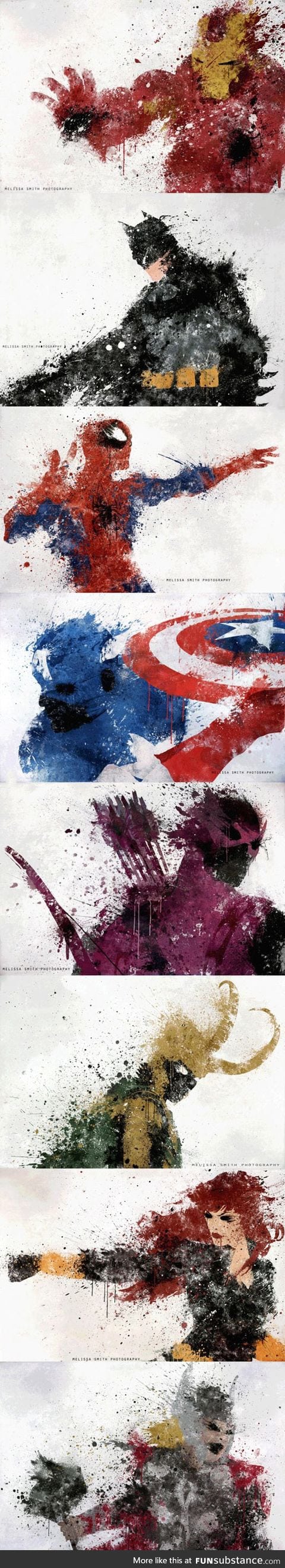 Awesome splatters of superhero characters