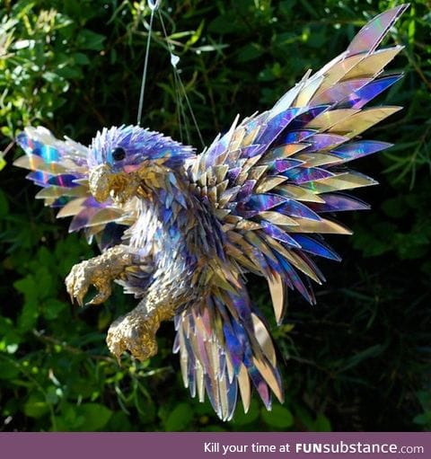 Bird made from old CDs