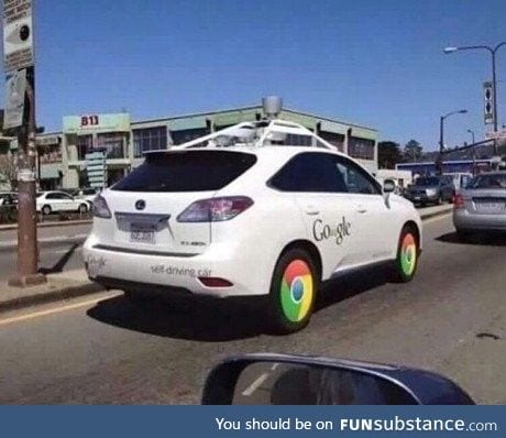 Look at the Google car, thinking it's hot stuff with those chrome rims