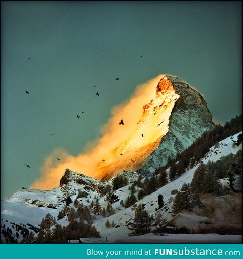 Morning sun hits the Matterhorn