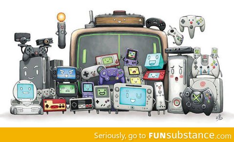 Video game consoles family portrait