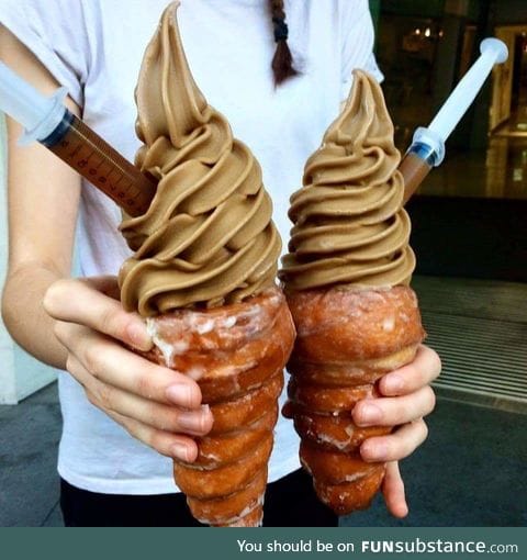 Caramel doughnut cone with salted caramel syringe