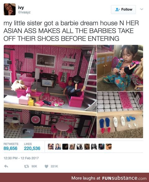 She makes her dolls take off their shoes