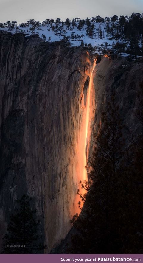 STUNNING! It's that time of the year again, when the setting sun hits Horsetail Fall