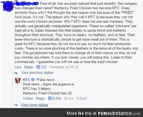 KFC clearing up rumours, like a boss