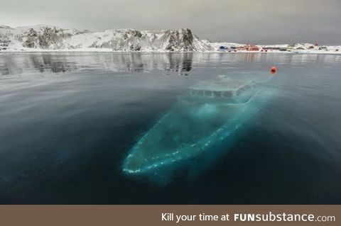 A sunken boat in Antartica