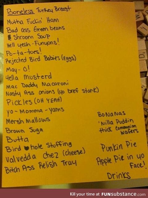 Never before seen shopping list for an Epic Meal Time shoot.