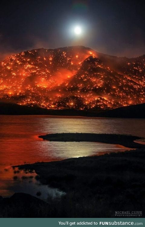 Fire above a lake