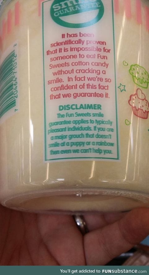 This important disclaimer on a container of cotton candy