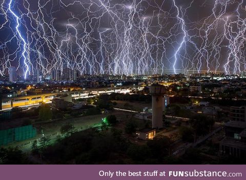 Brutal lightning barrage over Gurgaon, India on April 5. Composite of 89 exposures