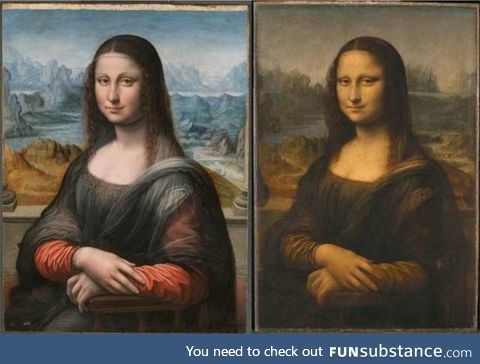 A copy of the Mona Lisa painted along side Da Vinci by his apprentice