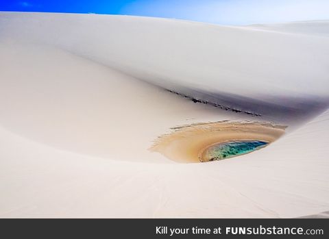 A lagoon quickly disappearing from the sand dunes of Brazil