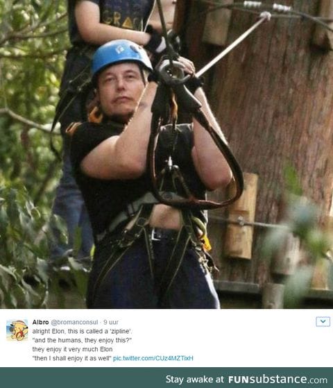Alright Elon, this is what humans call a 'zipline'