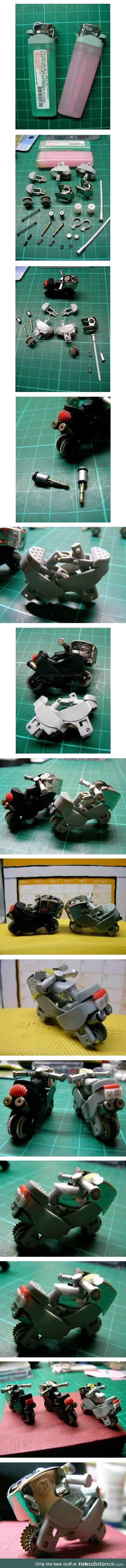 Who the hell figures out you can build motorbikes out of these lighters?!