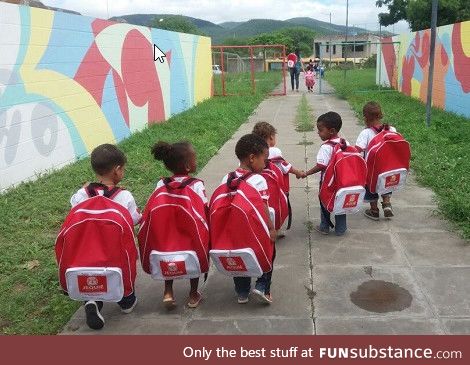 Backpacks given by the government for elementary school children