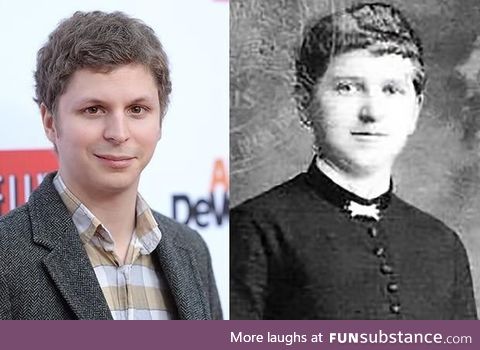 A side-by-side of Michael Cera and Hitler's mom