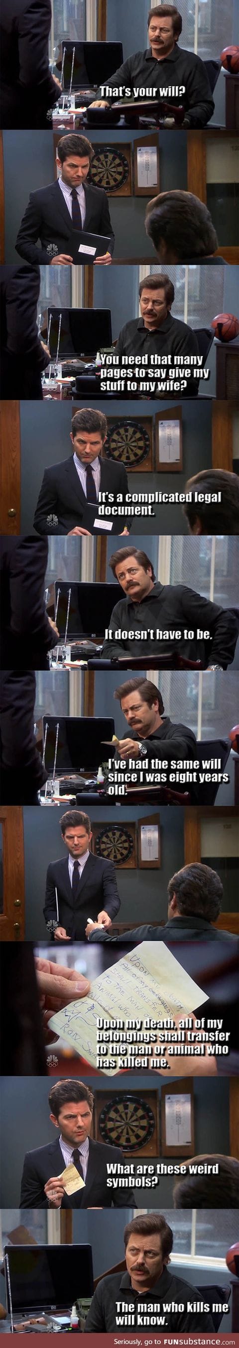 Ron Swanson's Will Is Epic