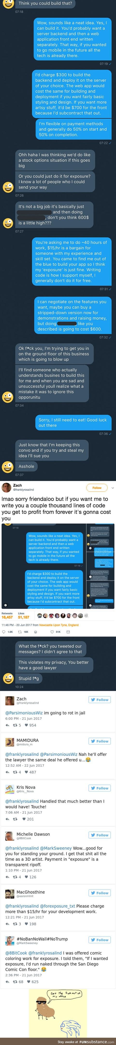 Someone Asked This Programmer To Work For Free, And Here’s How He Reacted