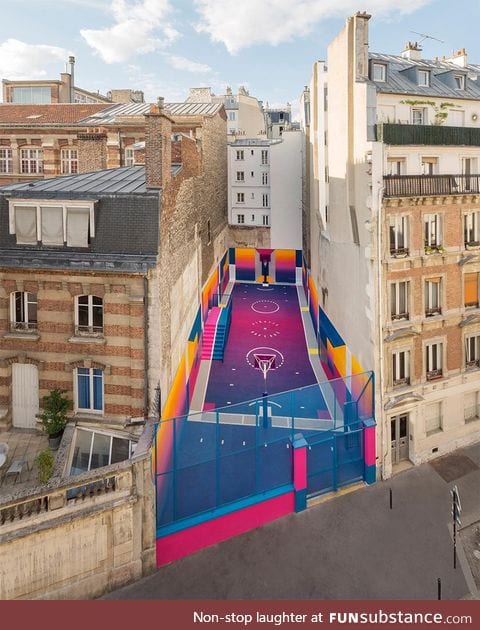 A Technicolor Basketball Court Emerged in Paris