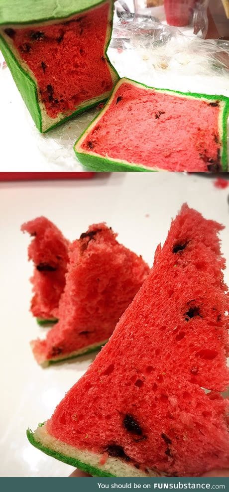 Watermelon Bread sold in Japan (the "seeds" are chocolate)
