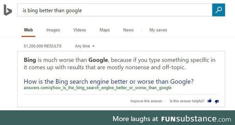 Asking Bing if Bing is better than Google