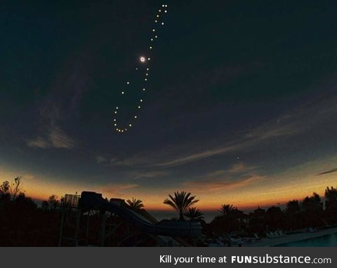 Sun photographed from the same spot, at the same hour, on different days through the year