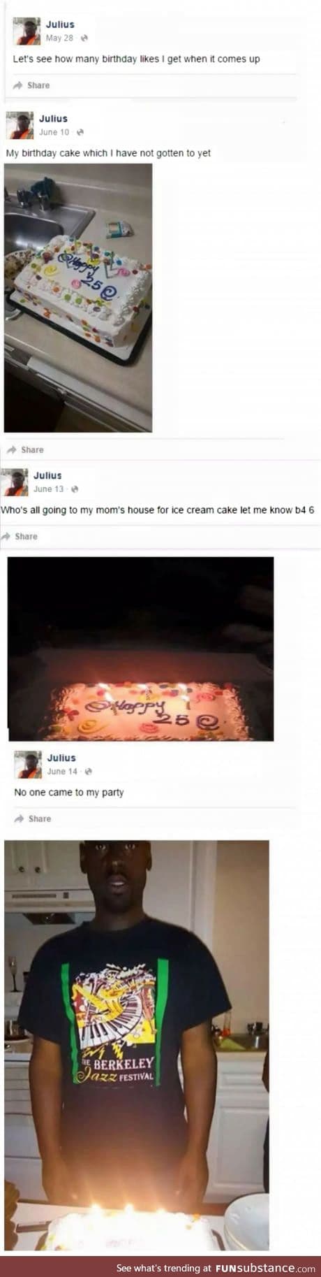 No-one came to Julius party, no-one liked any of his statuses
