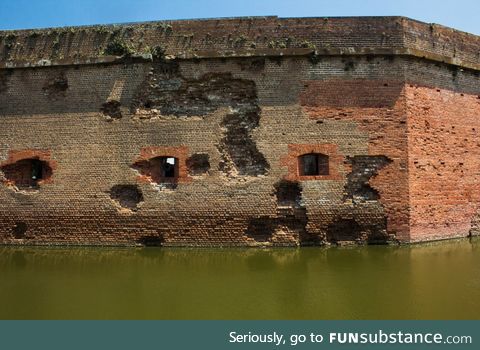 Cannonball damage to a Civil War Confederate fort in Savannah