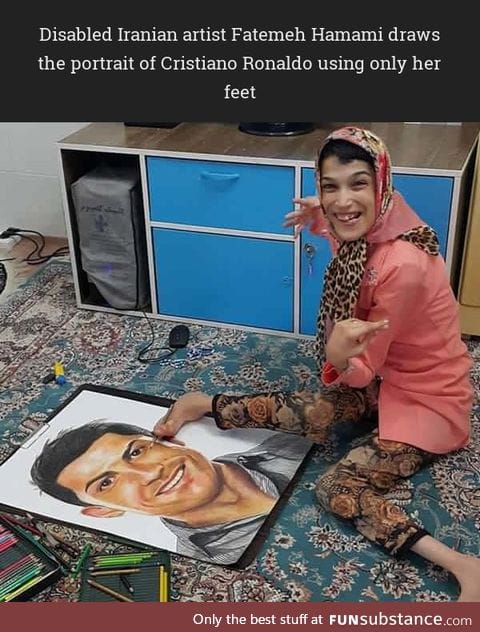 Disabled Iranian artist Fatemeh Hamami draws using only her feet