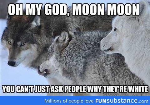 Oh my god, Moon Moon! You can't just ask people why they're white!