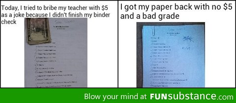 Bribing the teacher failed