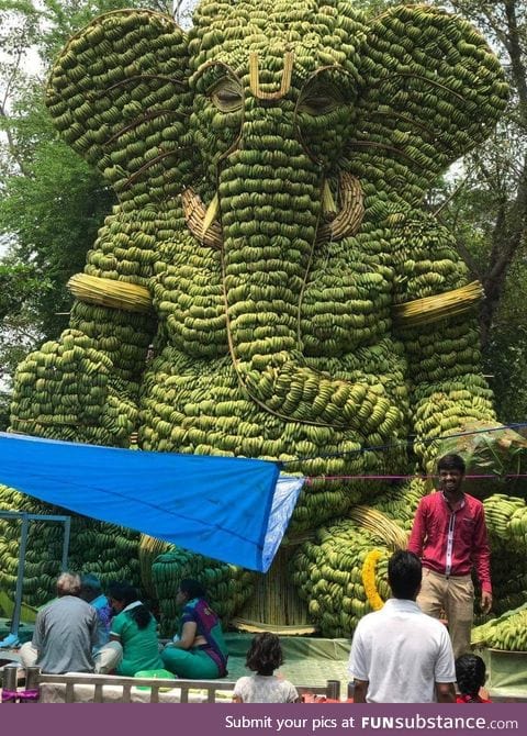 Idol of hindu god, Ganapati made of bananas