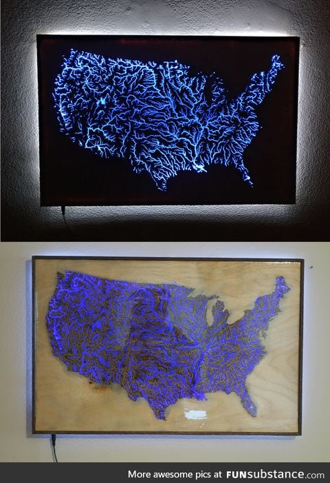 Illuminated Waterways of the United States Map Art
