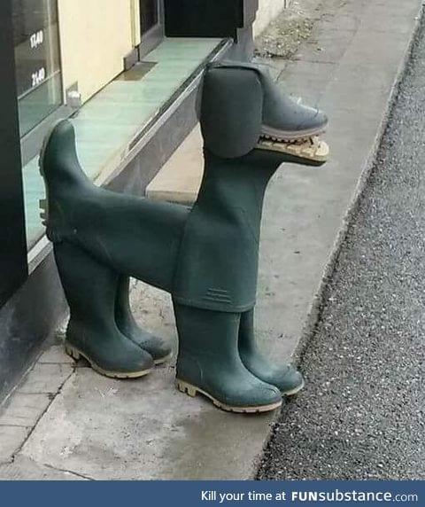 It's a doggo made out of boots