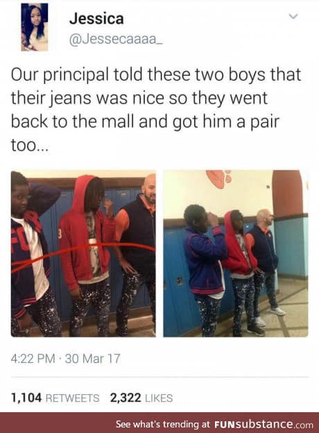 That Principal looks clean af in them jeans!